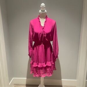 Emma & Michele Vibrant Pink Long Sleeve Dress